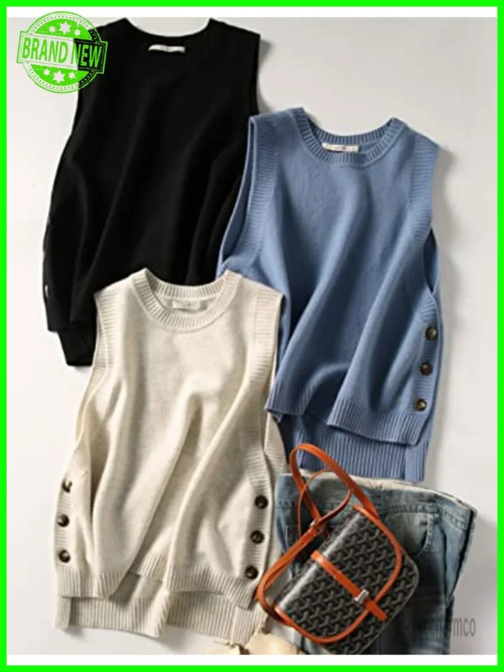 Sleeveless Round Neck Pullover High Low Ribbed Knit Sweater Vest
